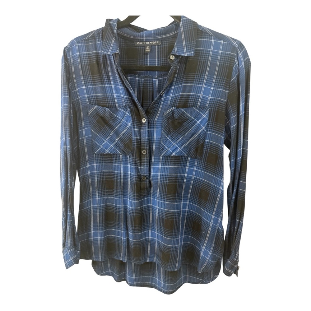 Saks Fifth Avenue Black and Blue Long Sleeve Button Down Shirt